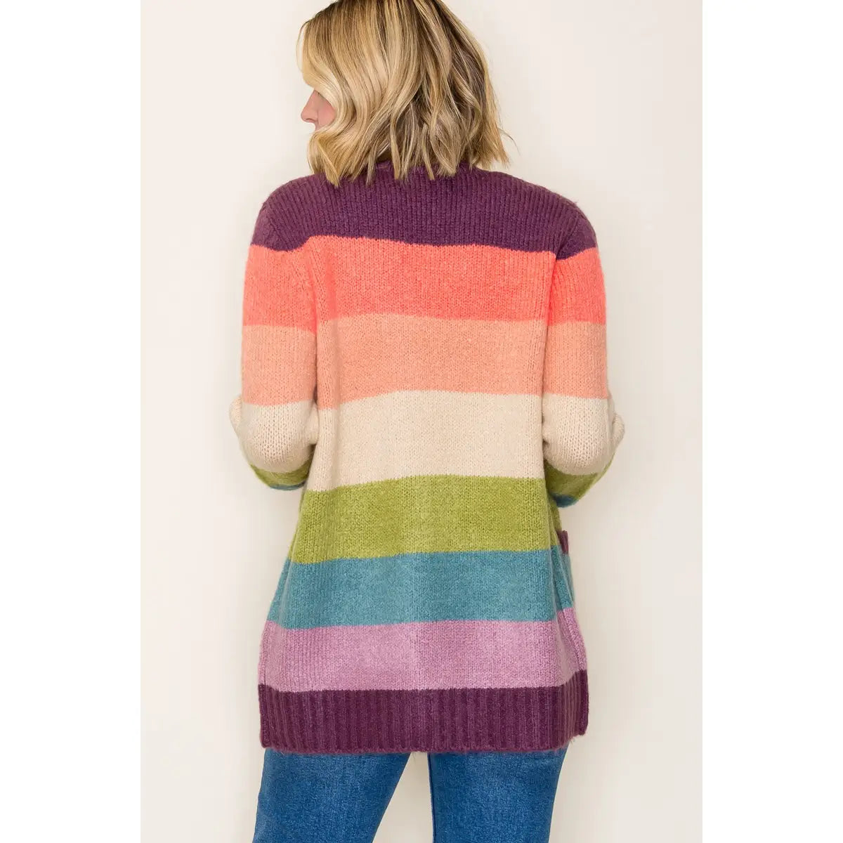 Plum Multi Color Blocked Sweater Cardigan