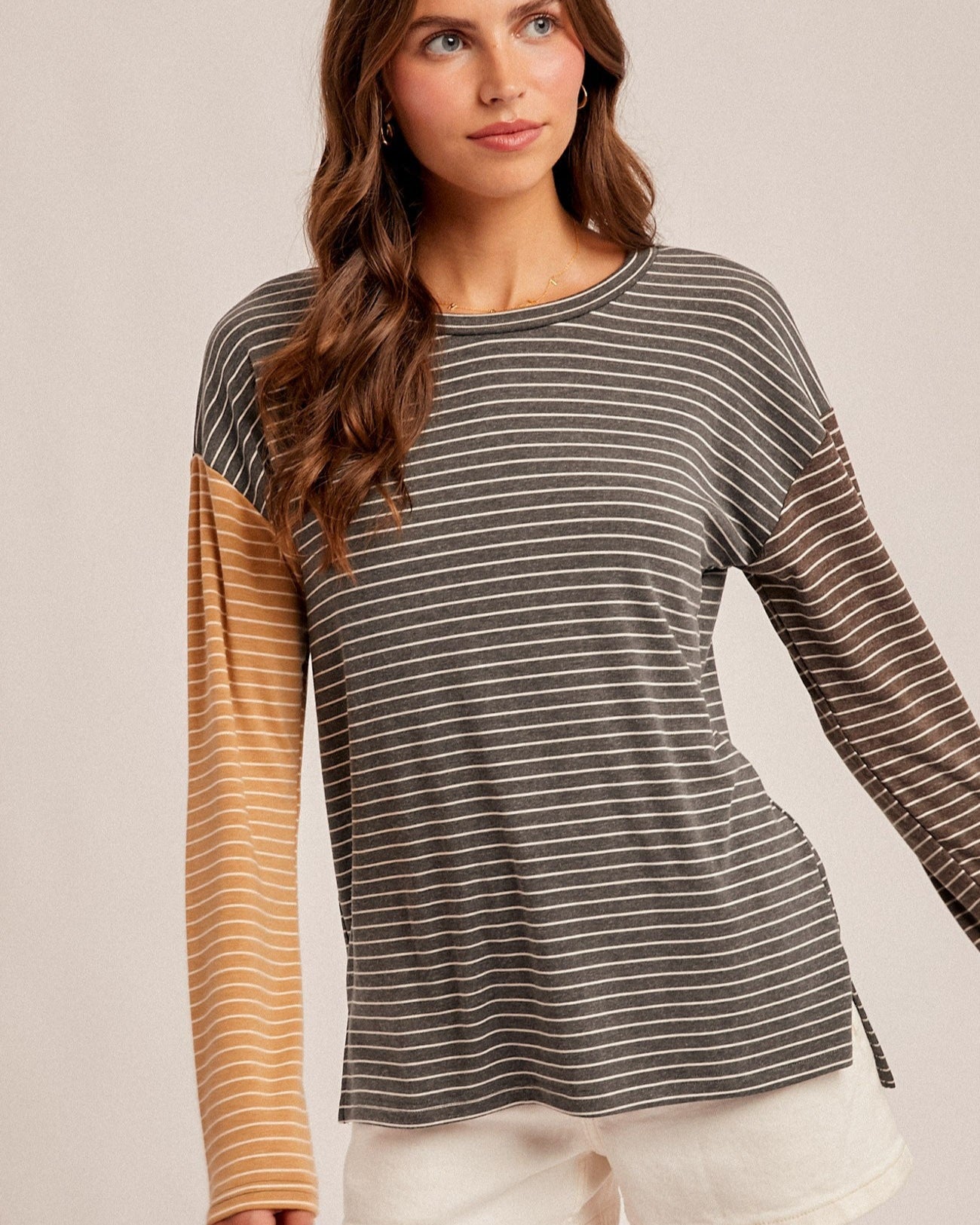 Striped Color Block Crew Neck Knit Top