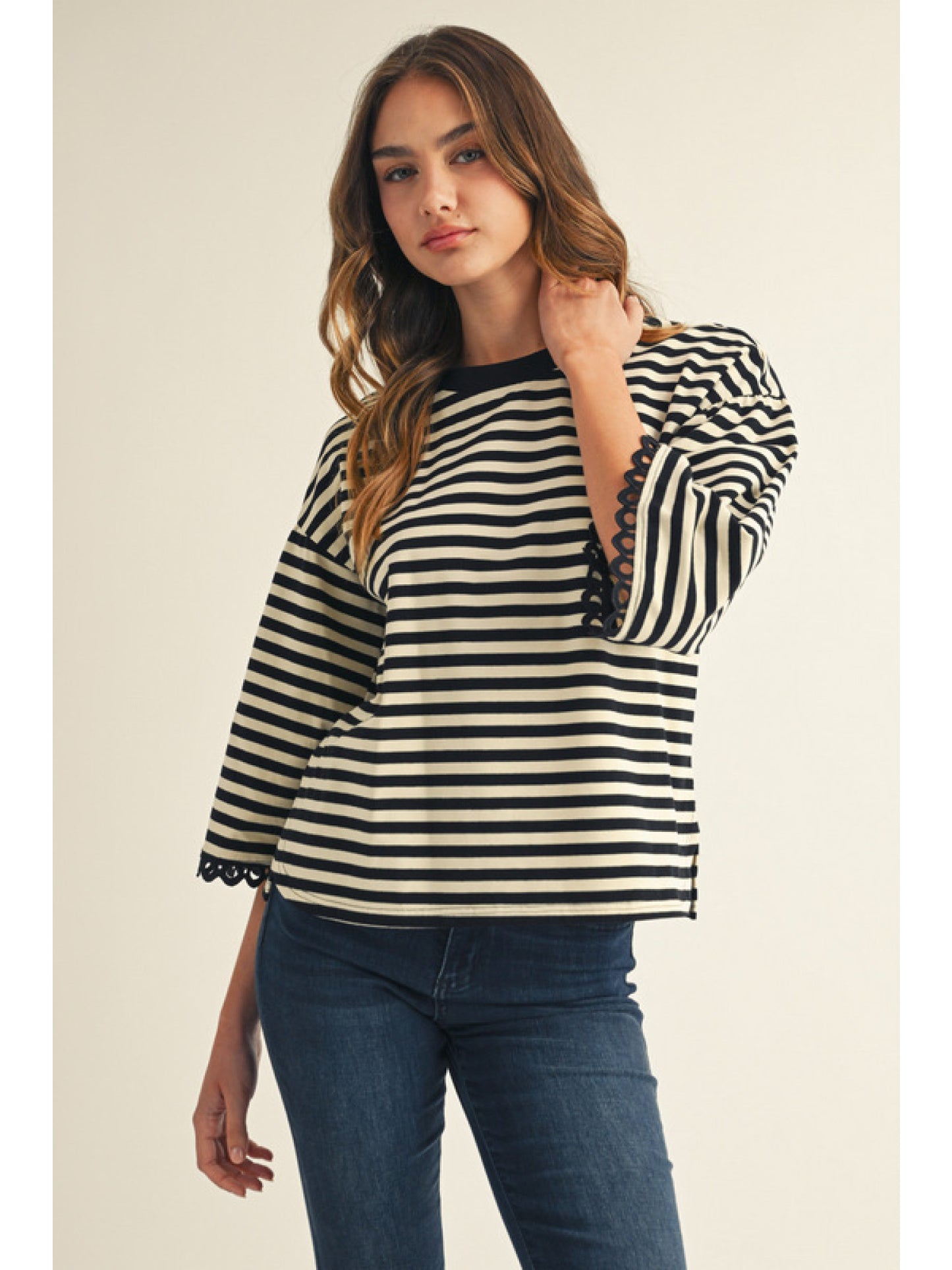 Black Stripe 3/4 Sleeve Top