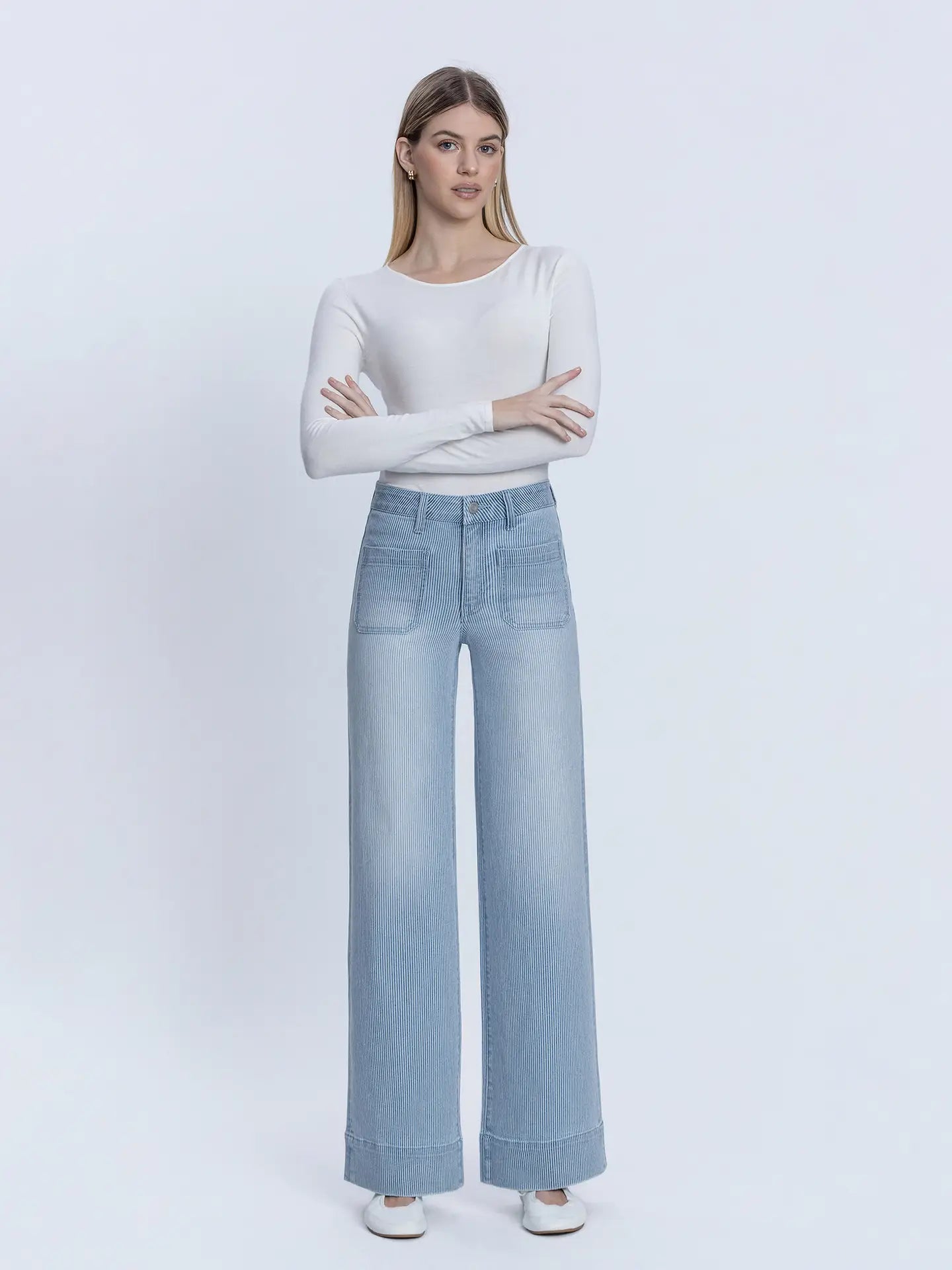 Vervet High Rise Patch Pocket Striped Wide Jeans