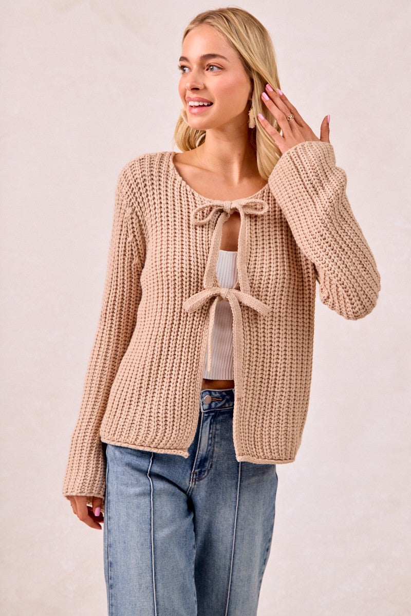 Tan Solid Loose Gause Knit Sweater
