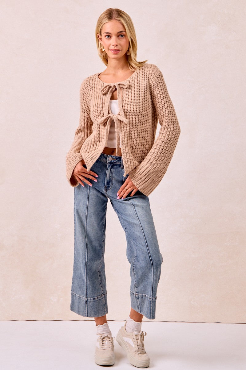 Tan Solid Loose Gause Knit Sweater