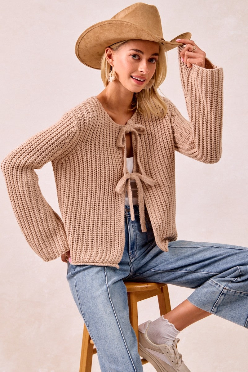 Tan Solid Loose Gause Knit Sweater