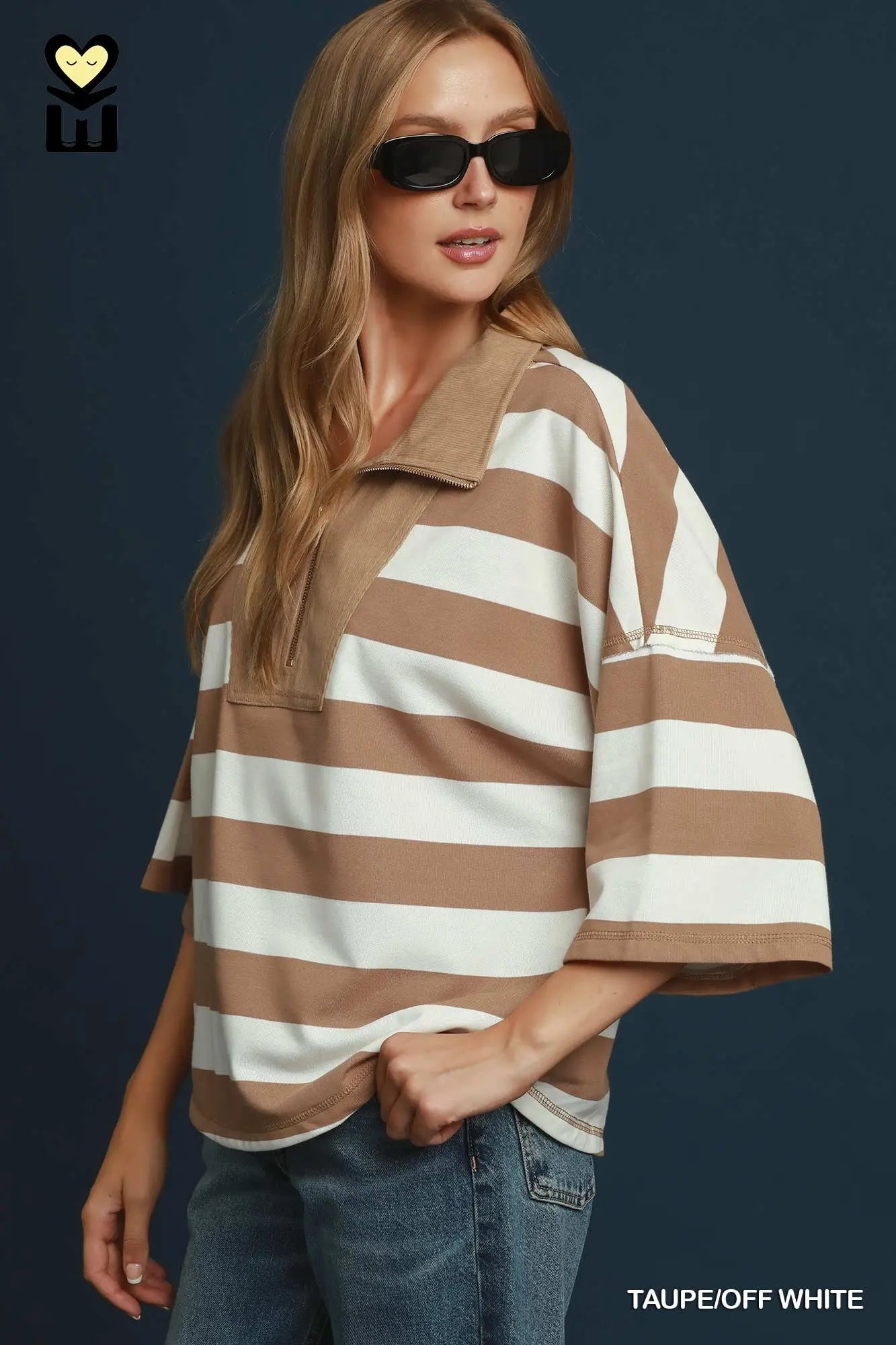 Taupe/Ivory Stripe quarter zip