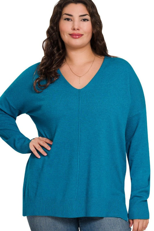 Teal Front Seam Sweater - Plus