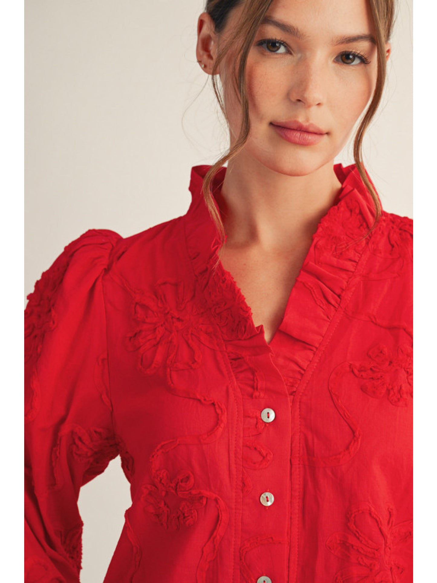 Tomato Red Textured Floral Top