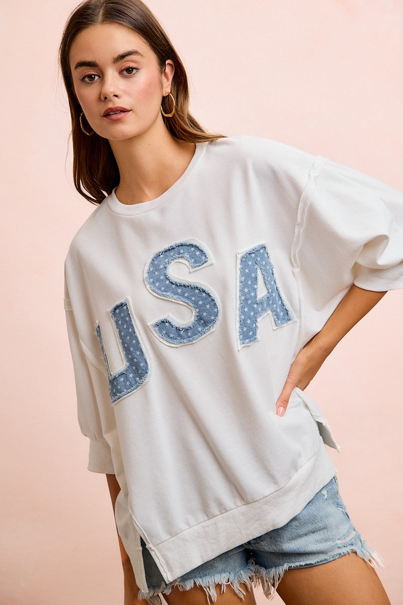 USA Letter Patchwork French Terry Top