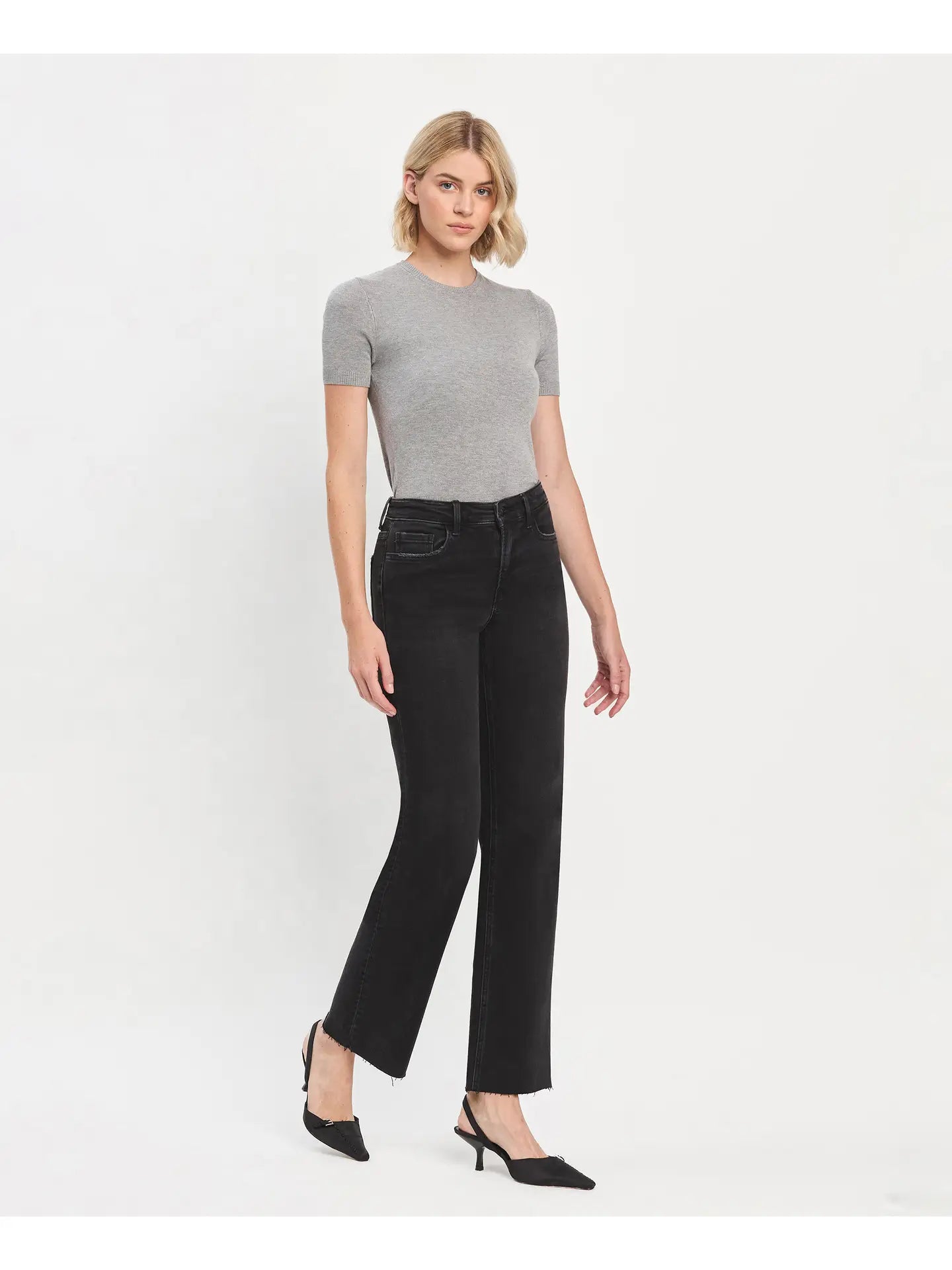Black High Rise Slim Wide Jeans
