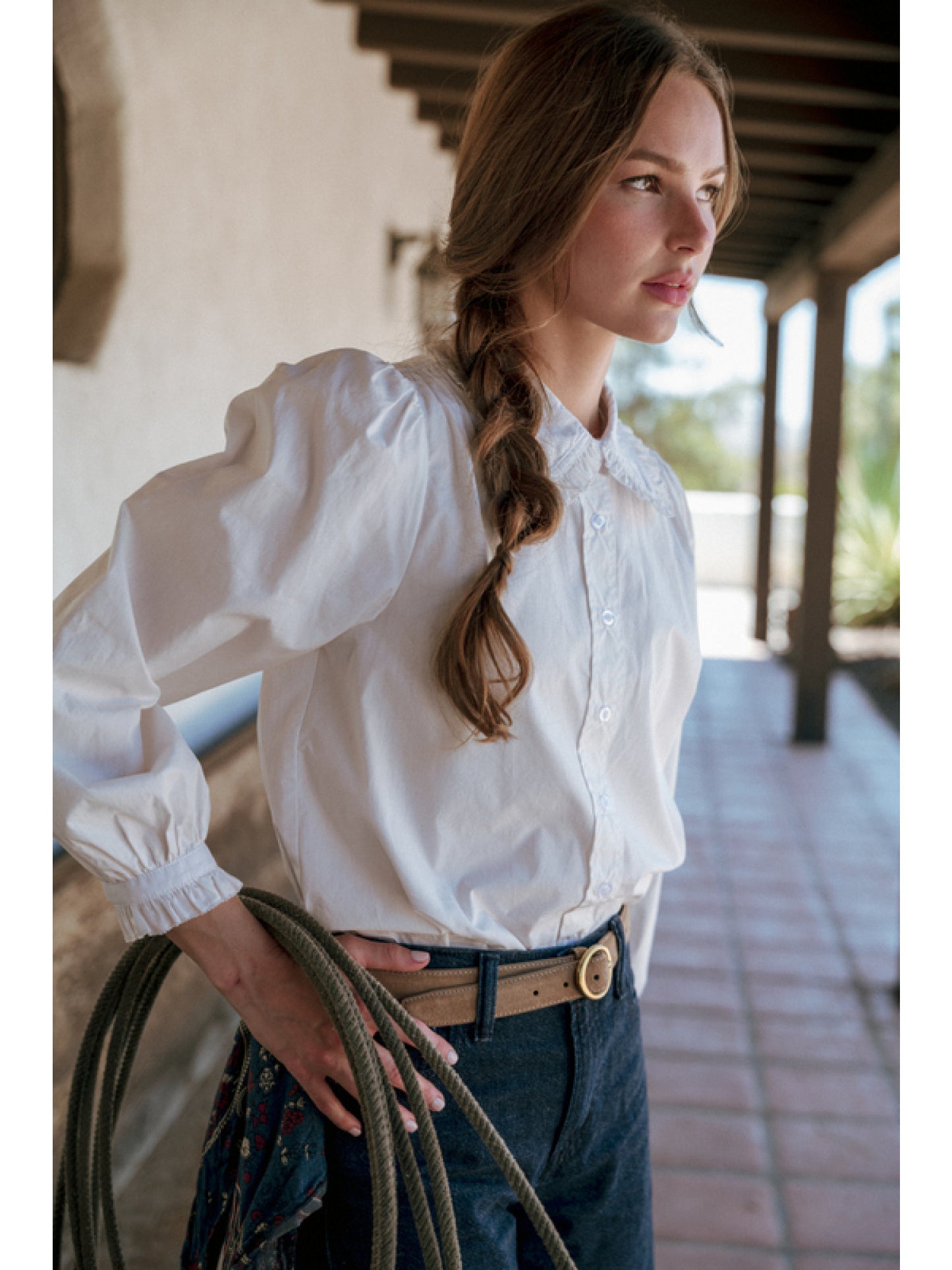 White Ruffle cuffed long sleeve top