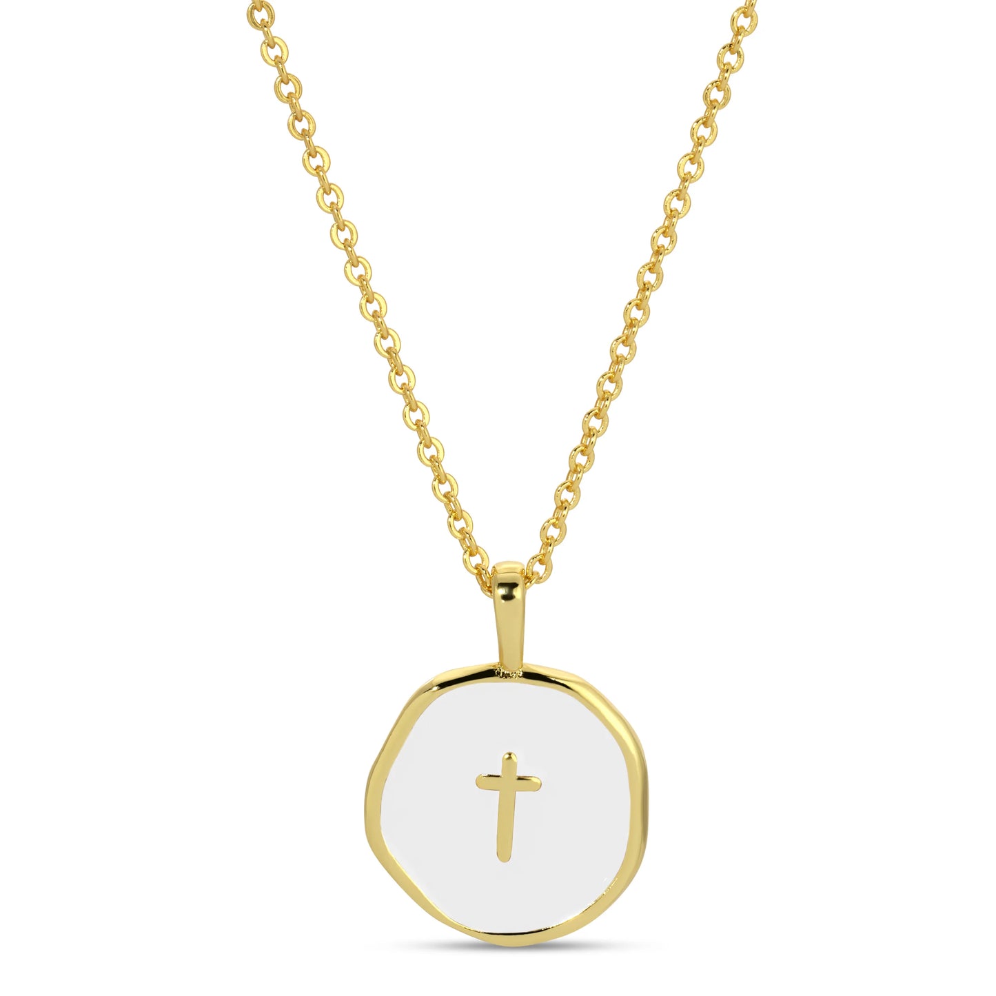 White Round Cross Pendant Necklace