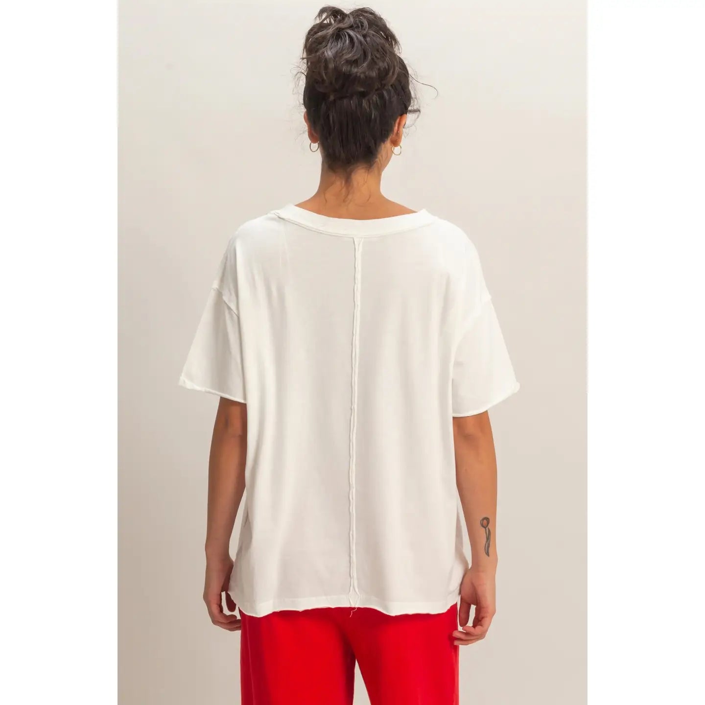 White Washed V-Neck Oversized Tee