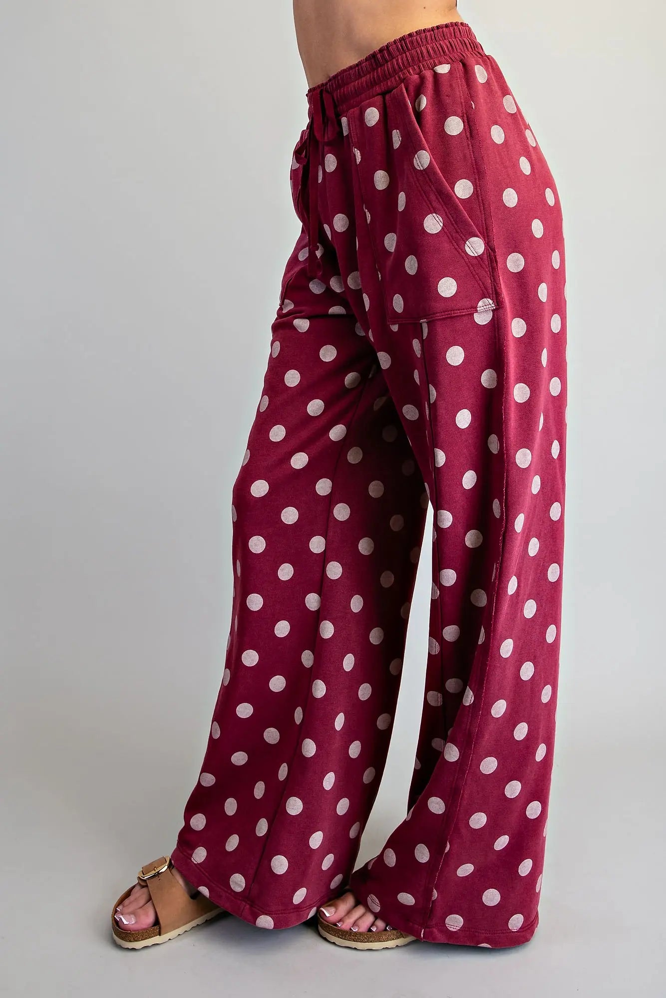 Wine Polka Dot Wide Leg Pant