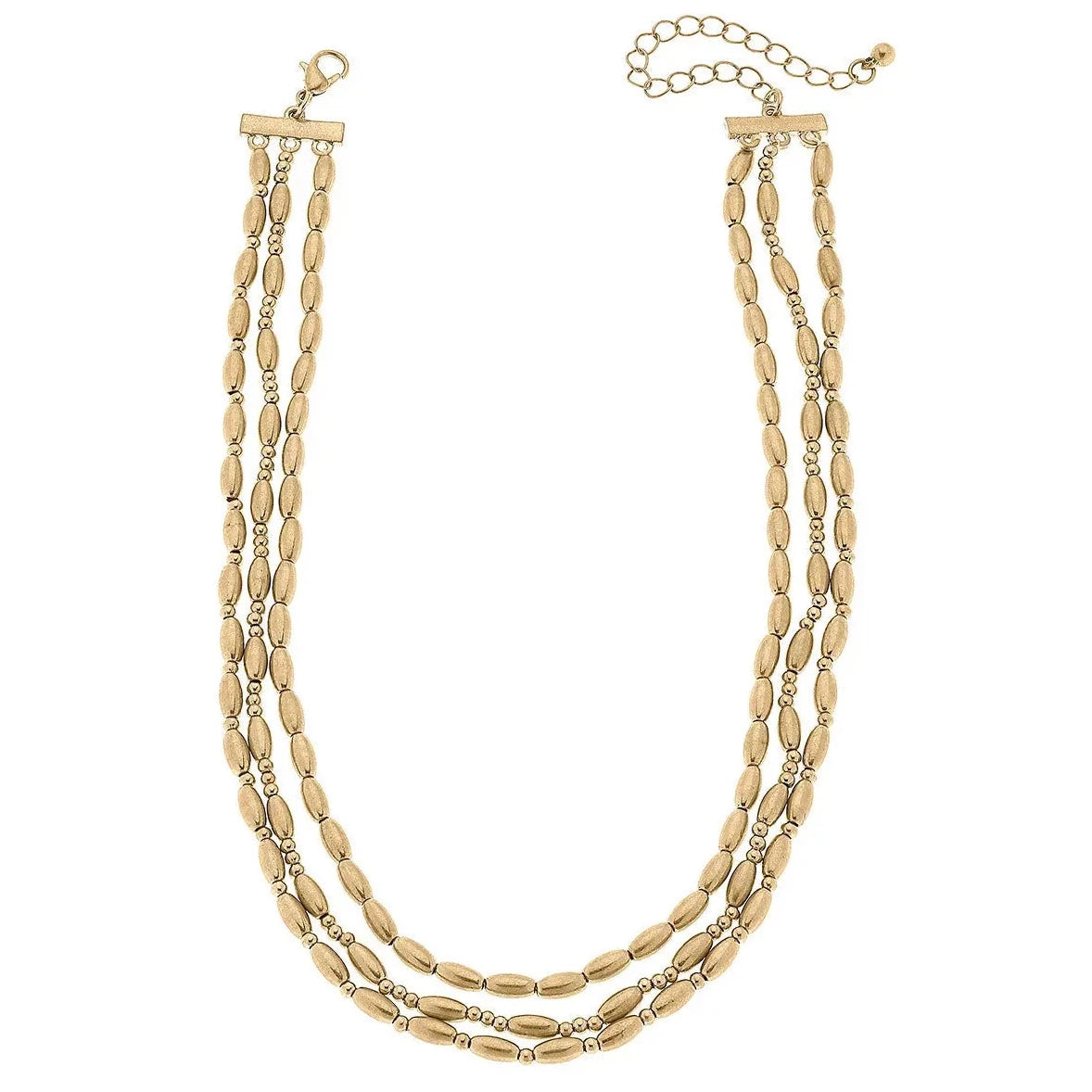Myla metal beaded layered necklace in Worn Gold