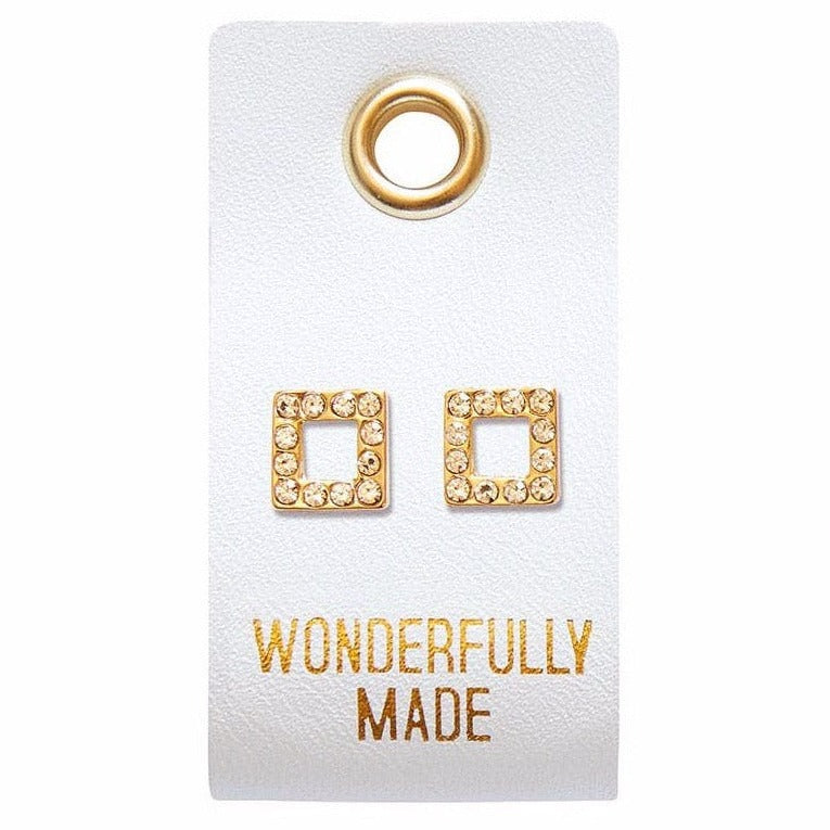 Wonderfully Made Earrings leather tag
