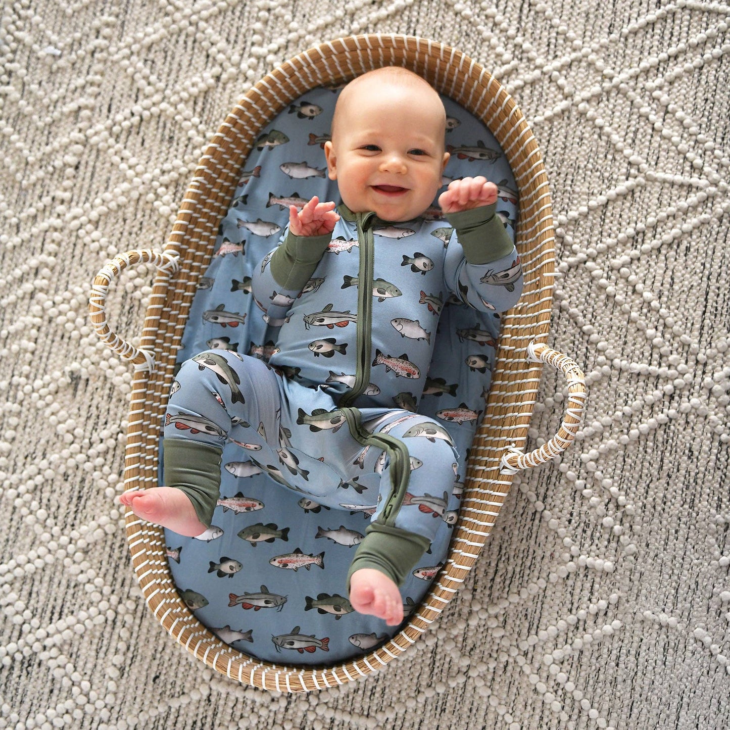 Wade ZIP Bamboo Fish One Piece Baby Outfit