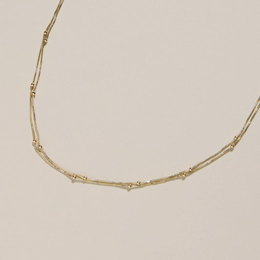 Silver Double Layer Saturn Chain Necklace Nickel & Suede