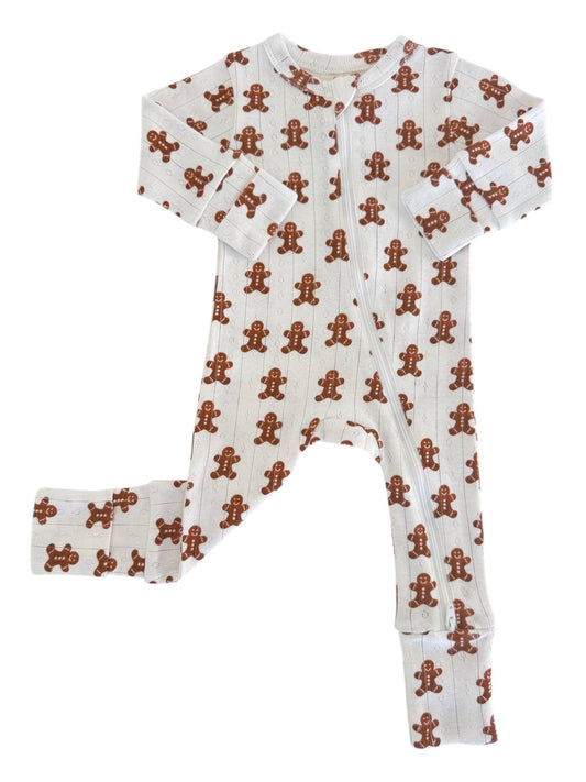 Gingerbread / Organic Pointelle 2-Way Zip Romper