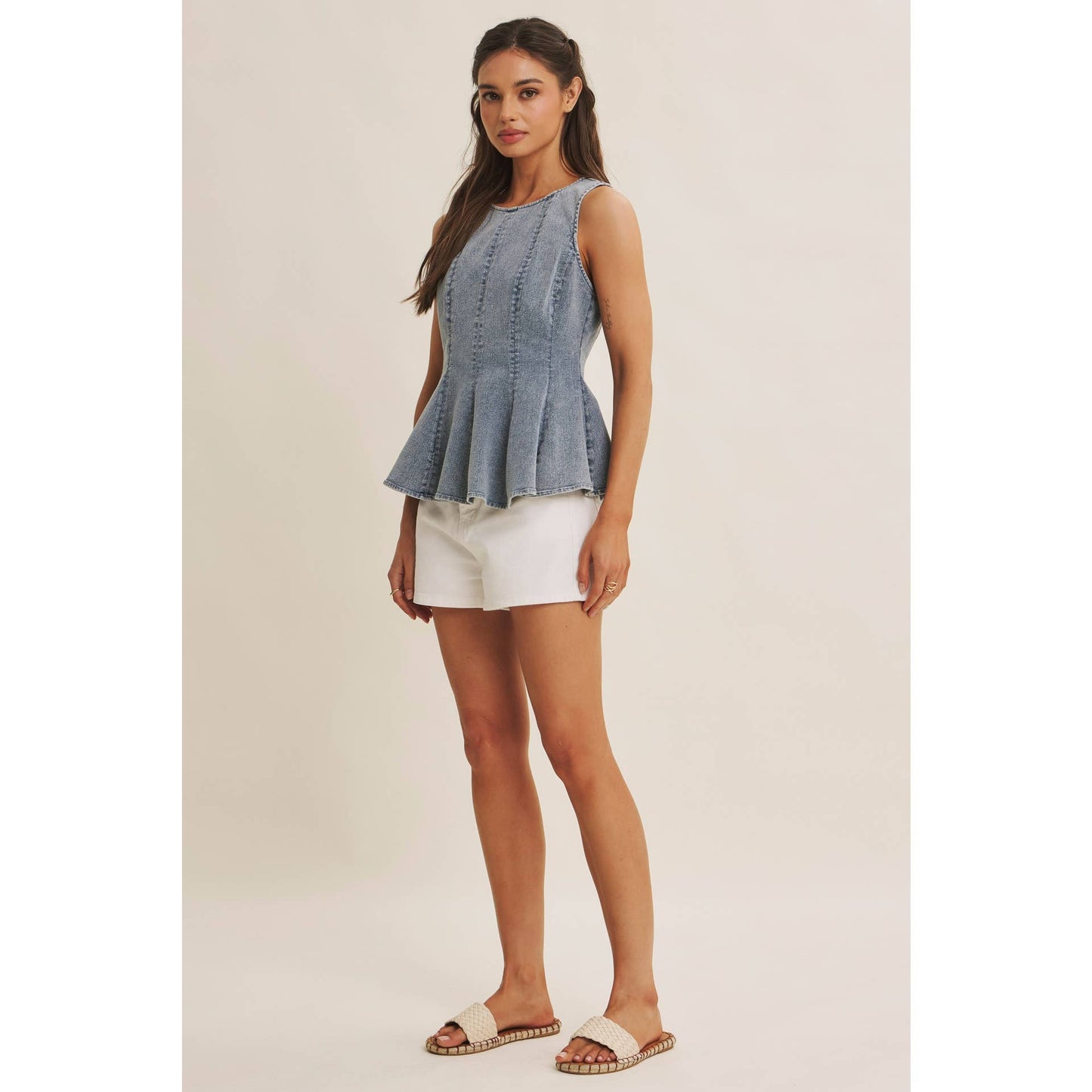 Mineral Wash Denim Peplum Top