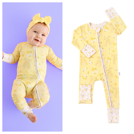 Lola ZIP Bamboo One Piece Floral Baby Outfit