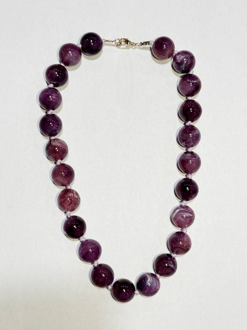 Natural Stone Beaded Necklace (Olive and Cream)