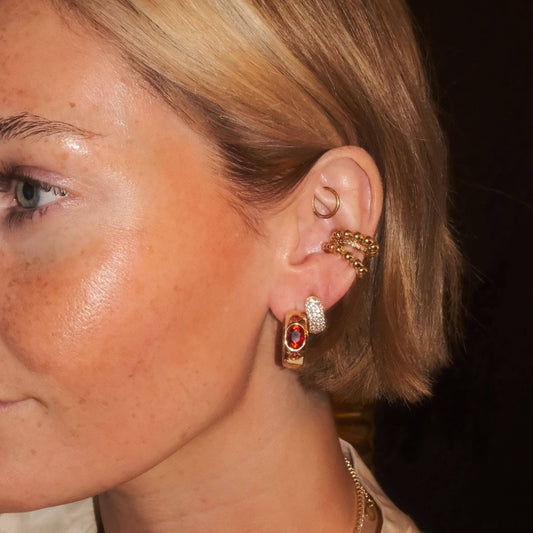 Red Wide CZ Bezel Hoops - Nickel & Suede