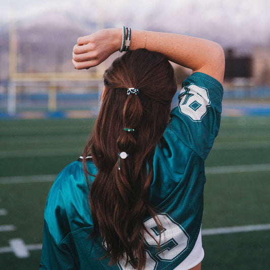 "Game Day" Green, White & Black Hair Tie Bracelets
