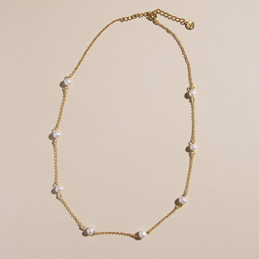 Pearl Delicate Saturn Chain Necklace Nickel & Suede