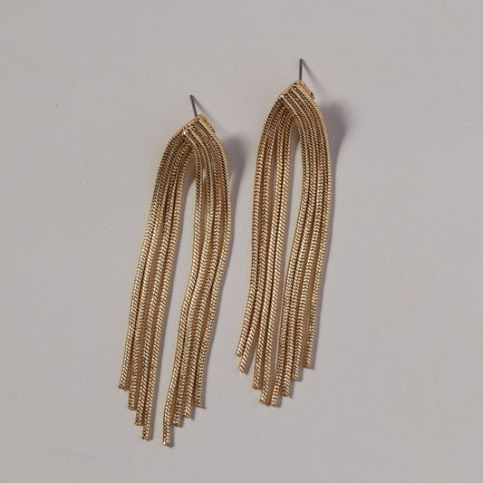 Gold Waterfall Chain Earrings - Nickel & Suede