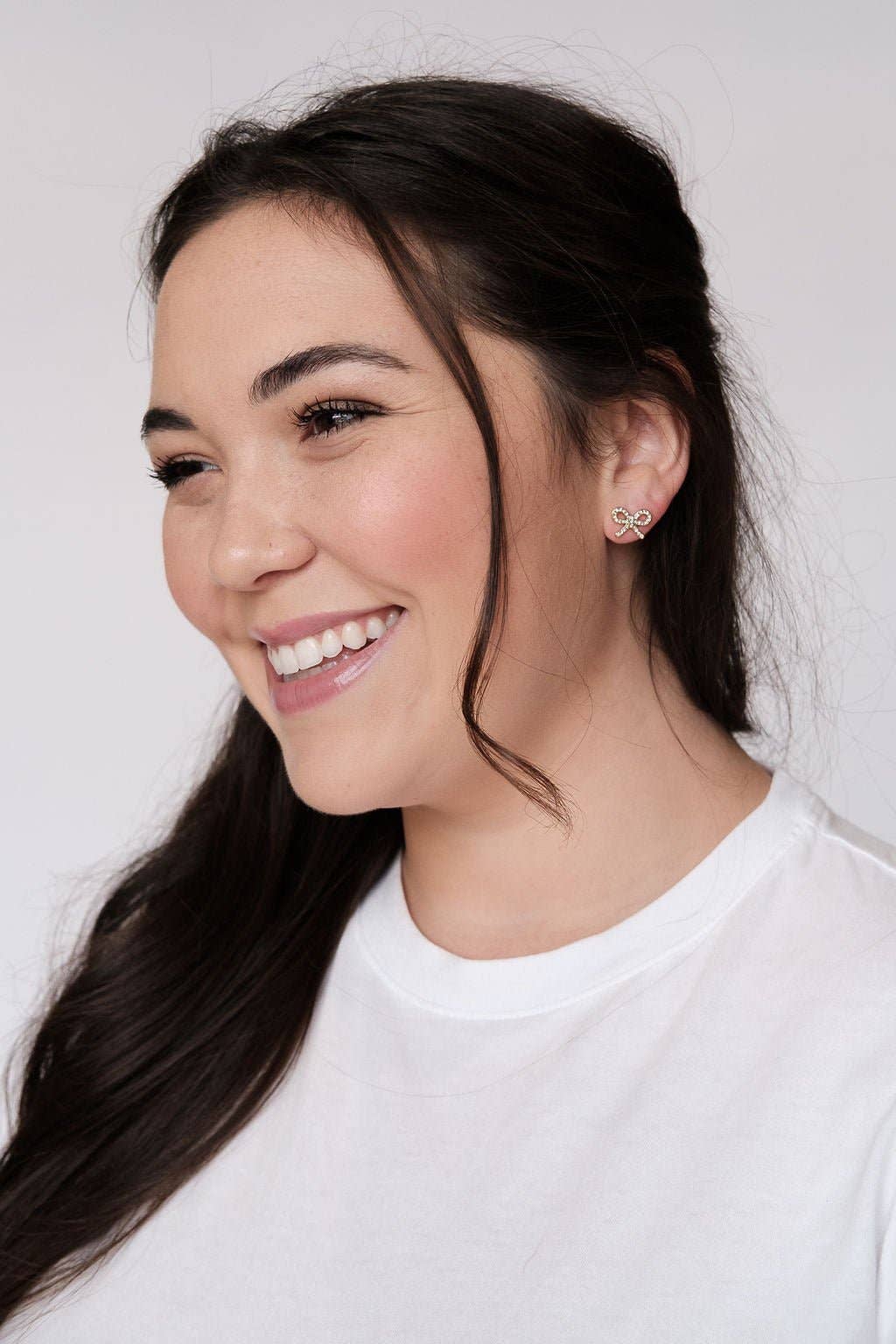 Crystal Bow Studs - Nickel & Suede