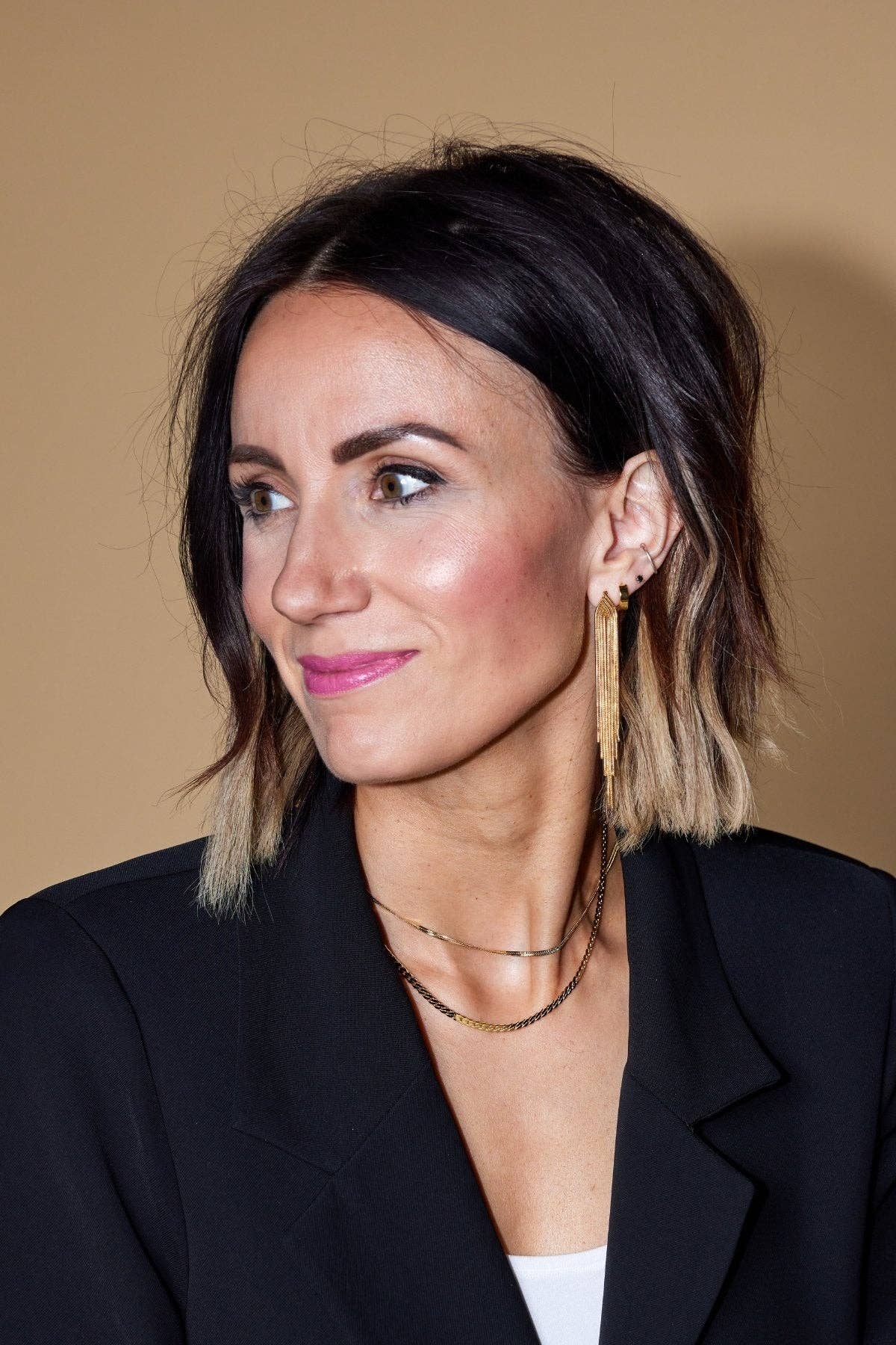 Gold Waterfall Chain Earrings - Nickel & Suede