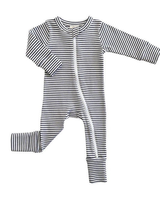 Black Stripe / Organic Ribbed 2-Way Zip Romper