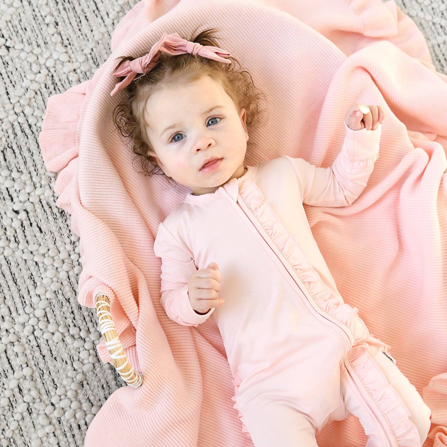 Light Pink RUFFLE ZIP Bamboo Keepsake 2-Way Zip Baby Outfit