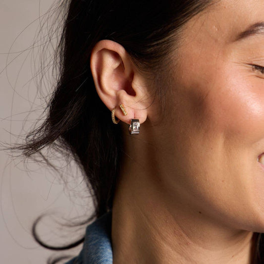 Silver Classic Baguette Bezel Huggies Nickel Suede