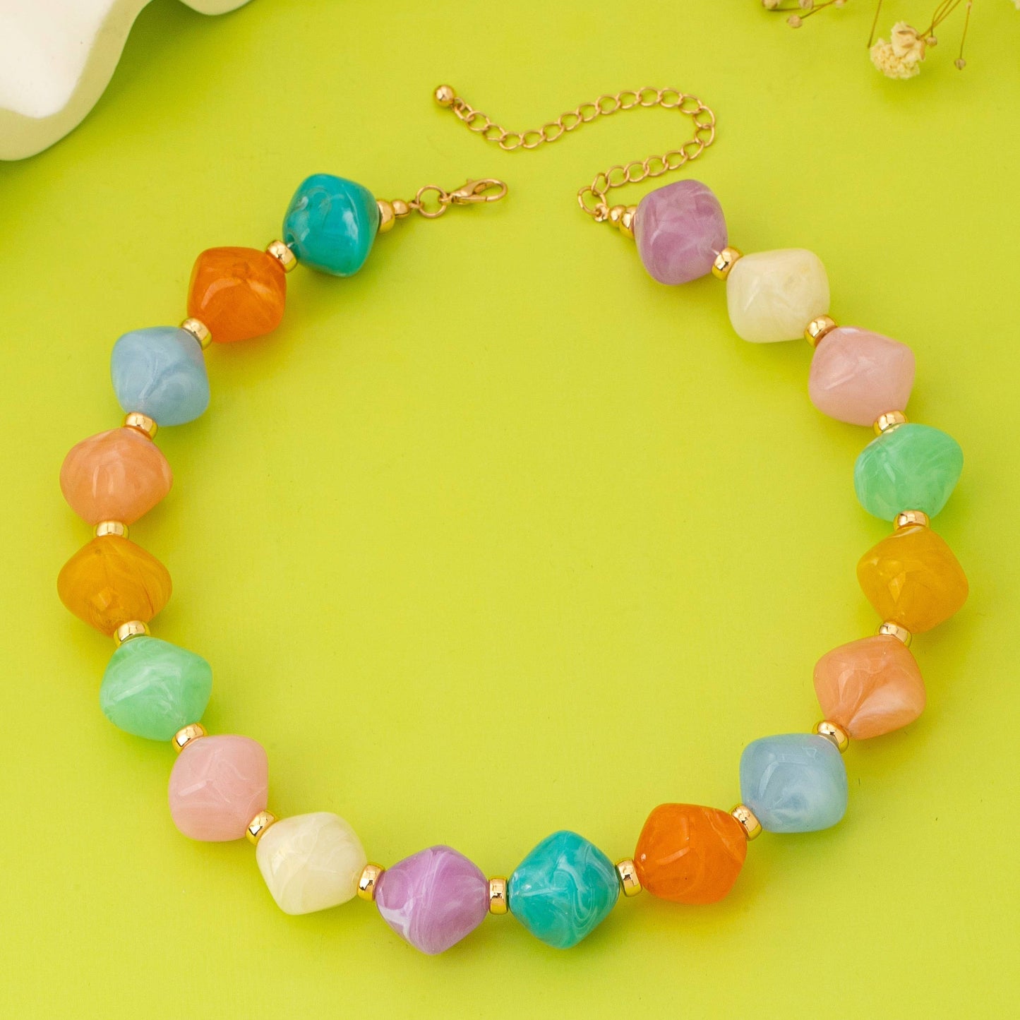 Pastel Multicolor Oversized Faceted Pastel Bead Necklace