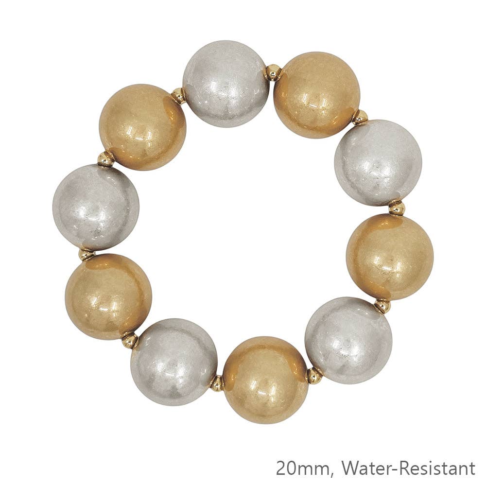 Gold and Silver Metal Beaded Stretch Bracelet