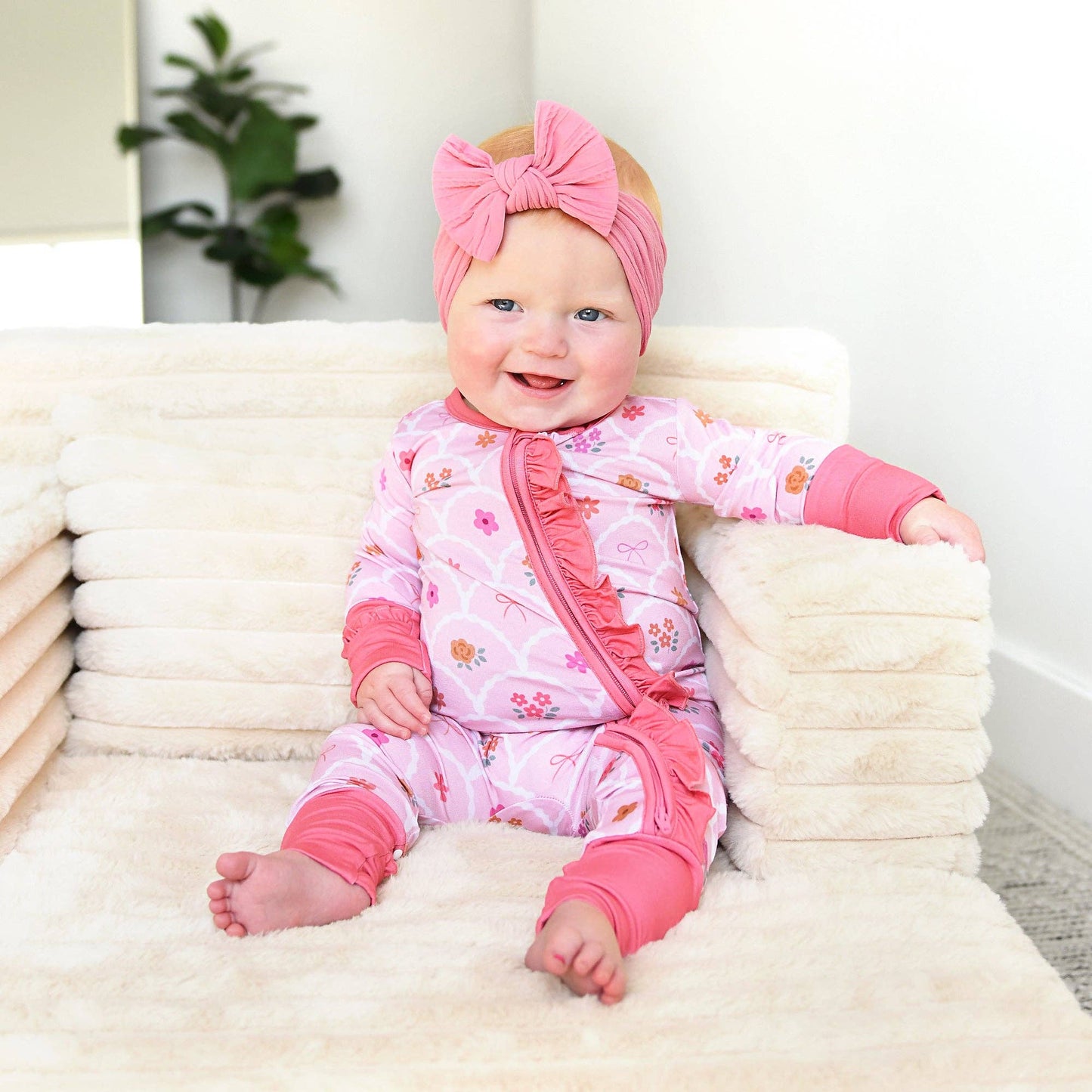 Everleigh RUFFLE ZIP Bamboo One Piece Floral Baby Outfit