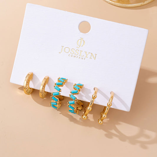 Turquoise Enamel Hoop Trio Earring Set
