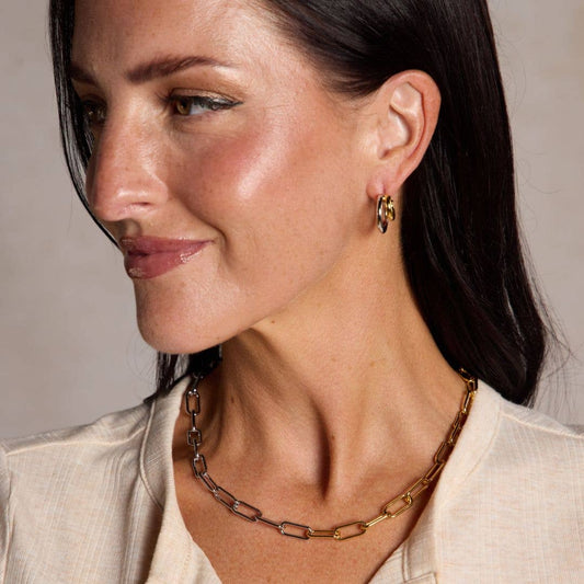 Mixed Metal Paper Clip Chain Necklace Nickel & Suede