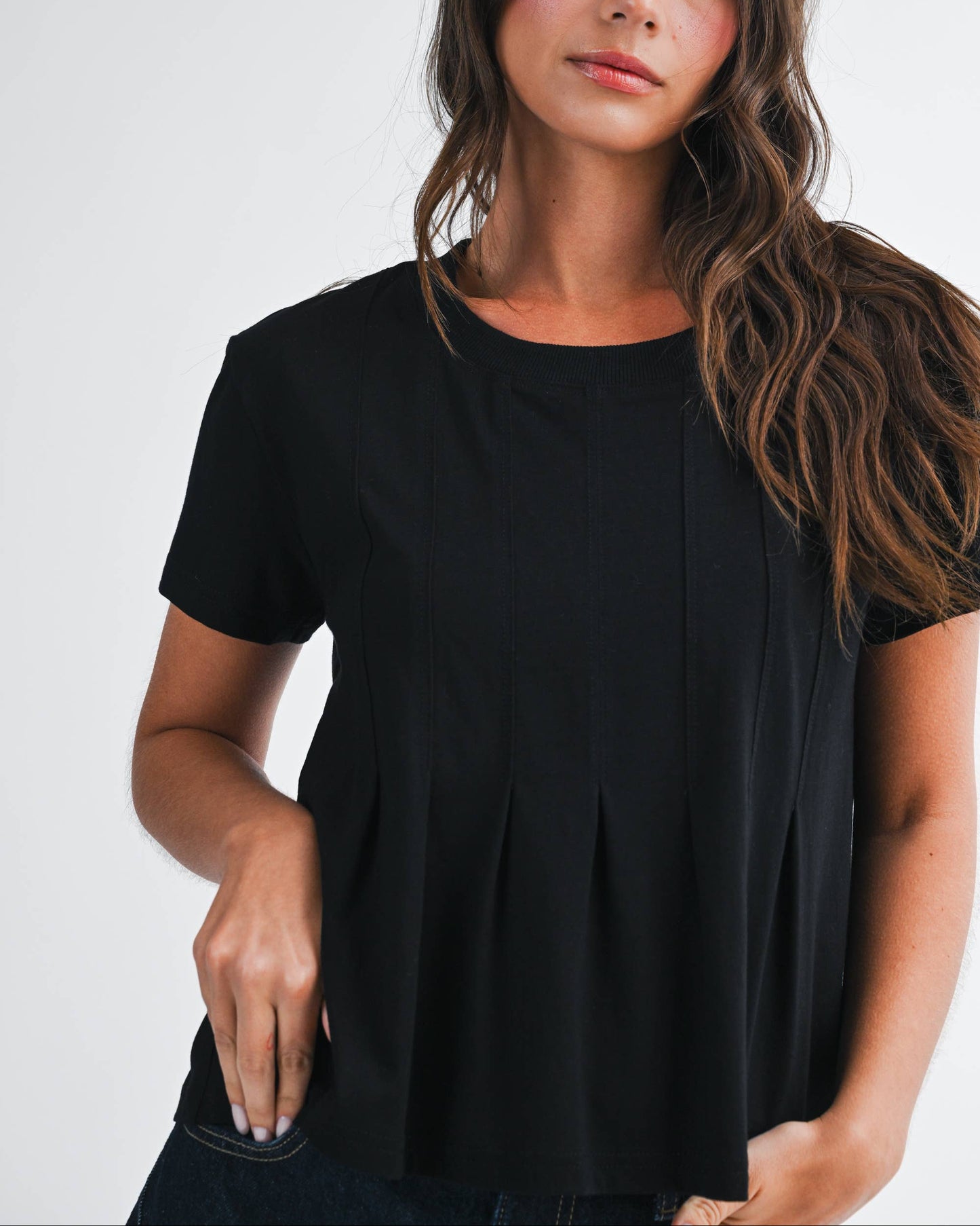 Black Pleated Swing Tee Top