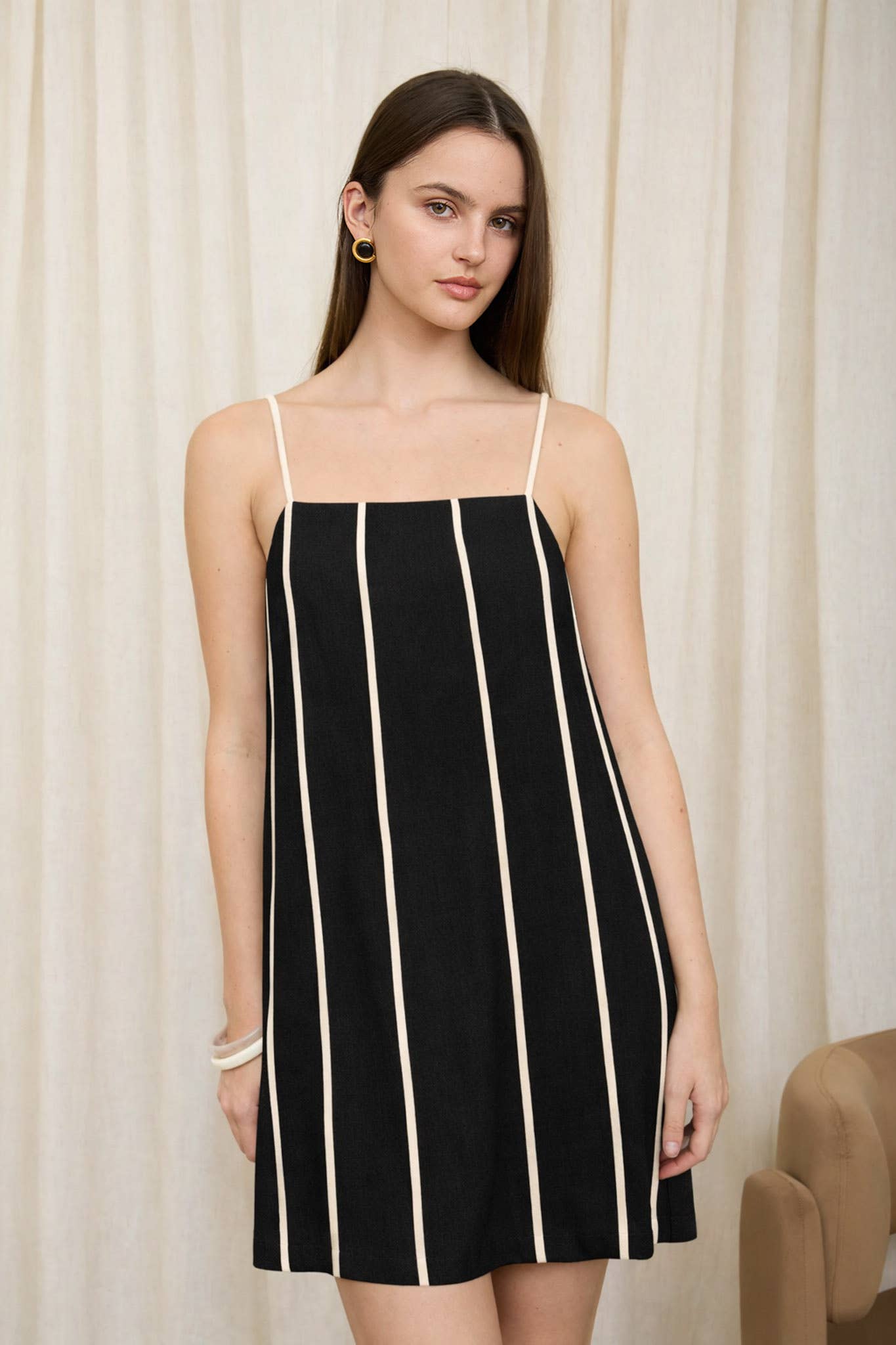 Black Contrast Spaghetti Strap Dress