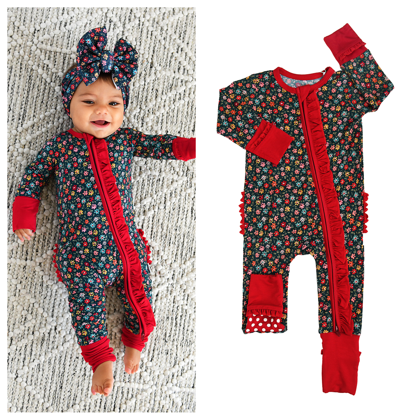 Isabelle RUFFLE ZIP Bamboo One Piece Floral Baby Outfit