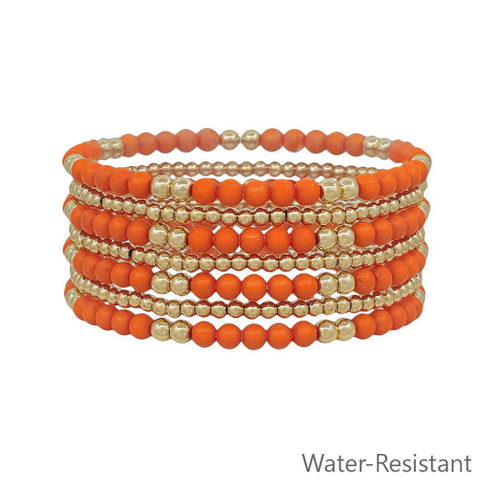 Orange and Gold Beaded Set of 7 Bracelets
