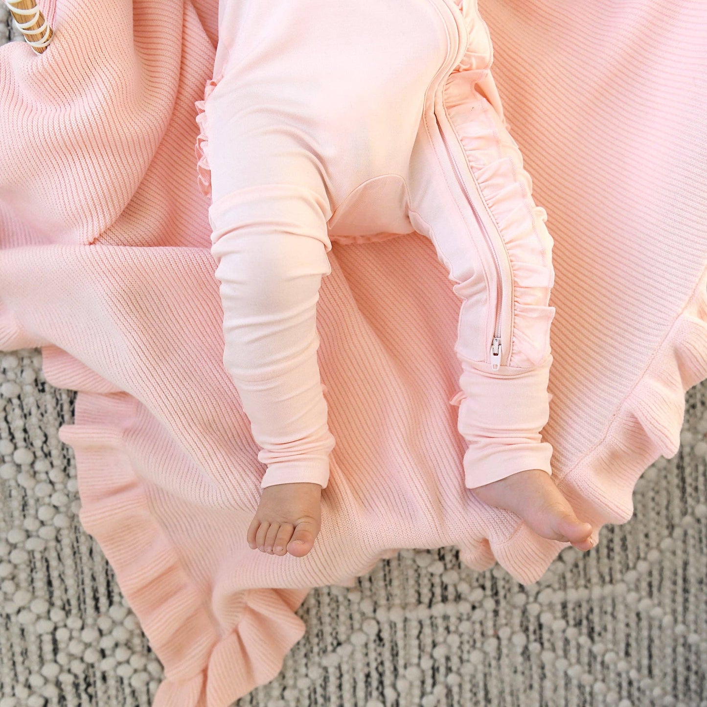 Light Pink RUFFLE ZIP Bamboo Keepsake 2-Way Zip Baby Outfit
