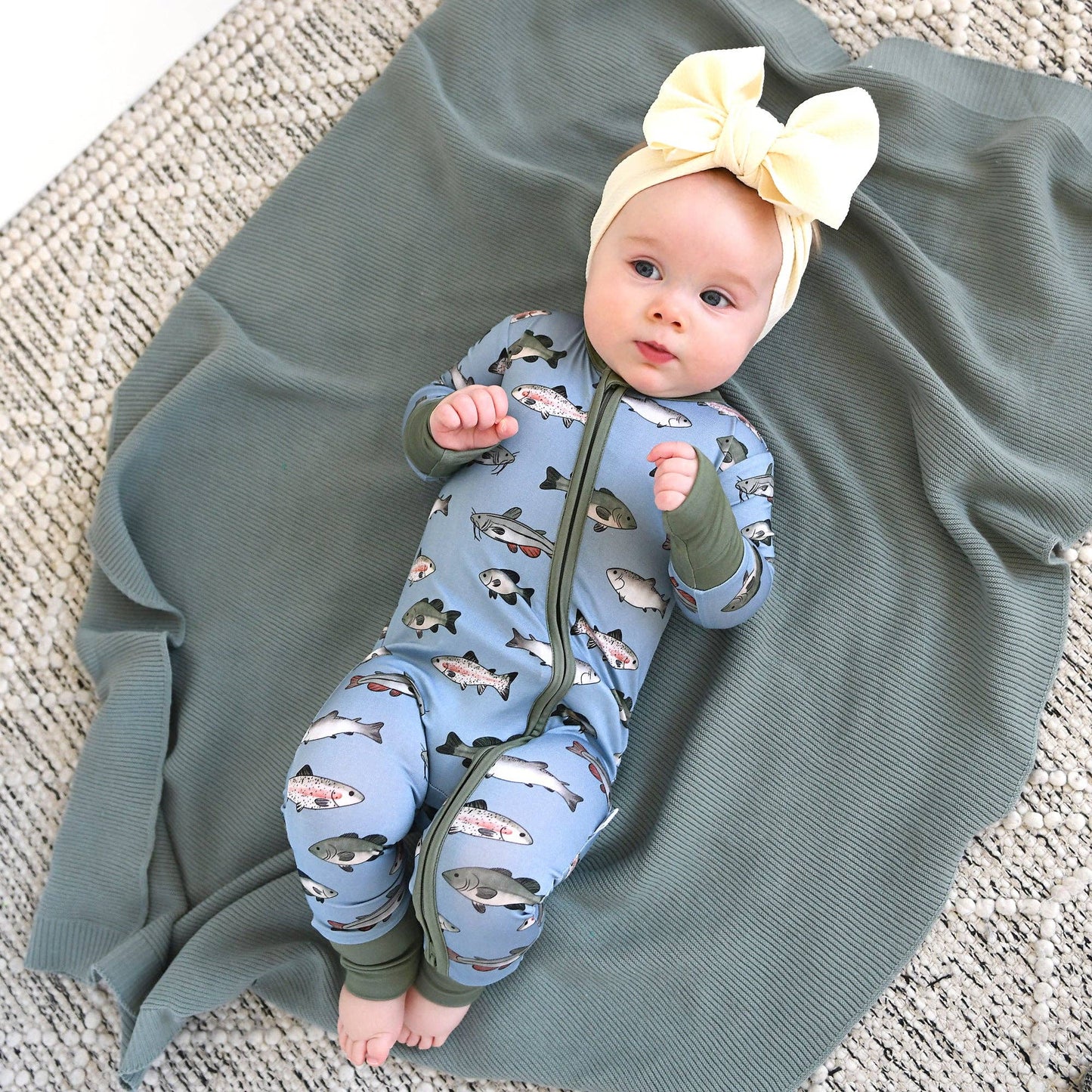 Wade ZIP Bamboo Fish One Piece Baby Outfit