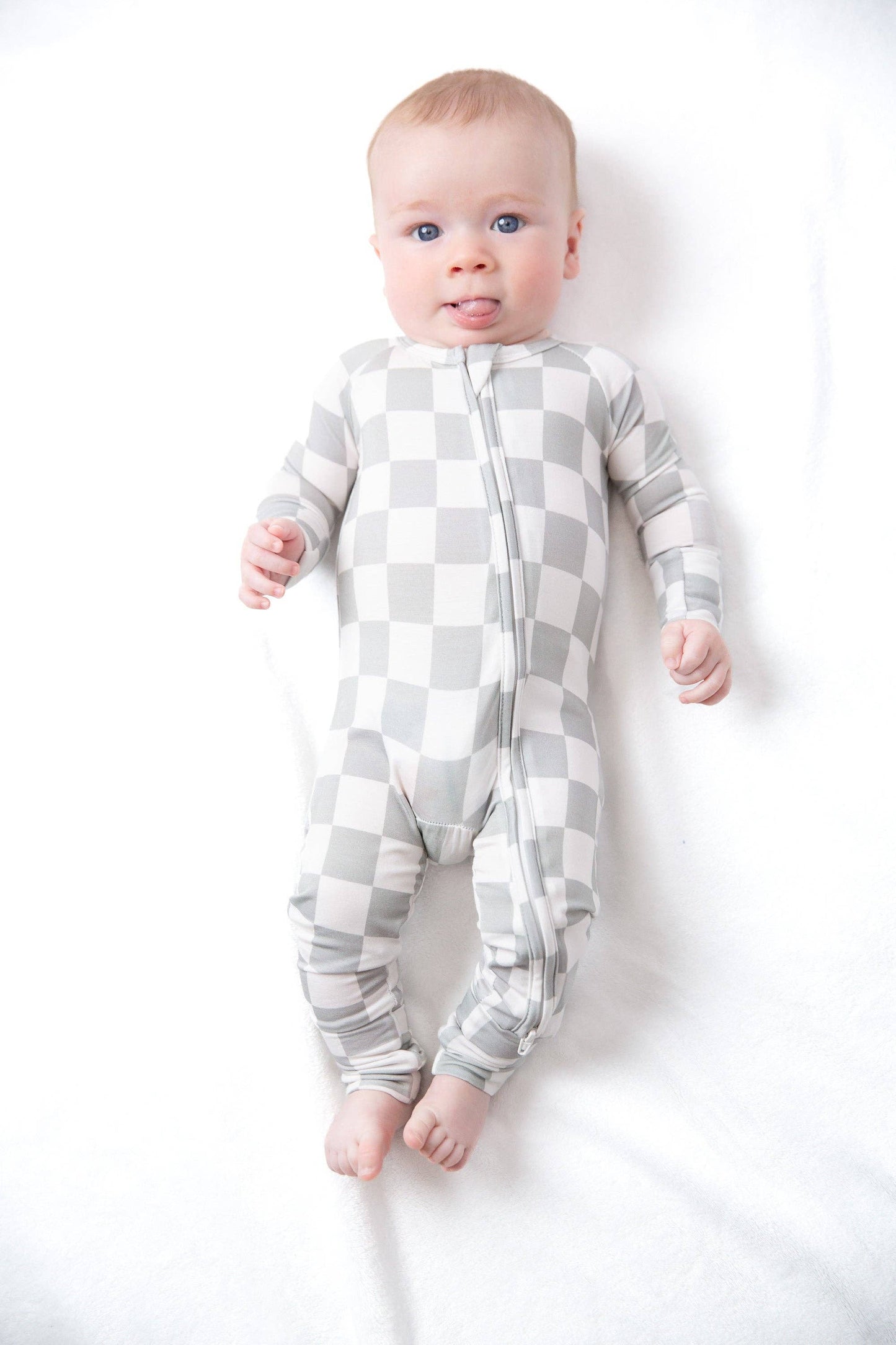 Sage Checker Bamboo Zipper Romper