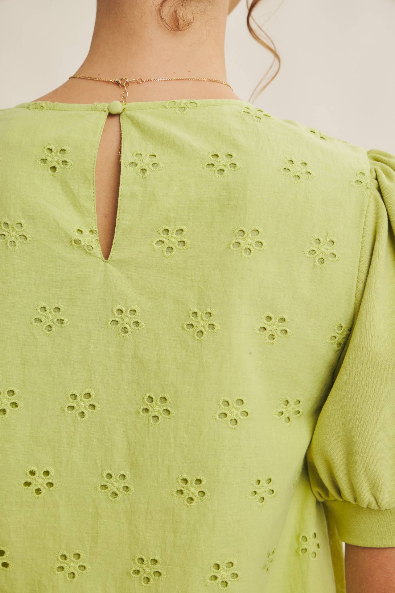 Green Joyful Terry Eyelet Top