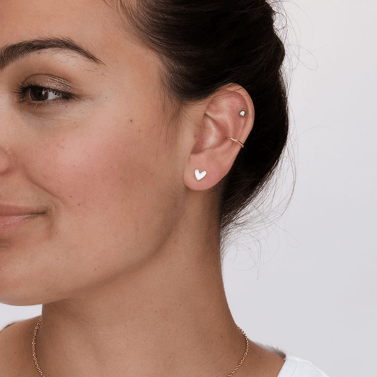 White Sweetheart Studs Nickel & Suede