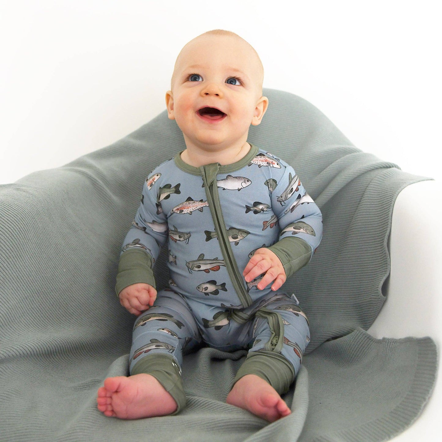 Wade ZIP Bamboo Fish One Piece Baby Outfit