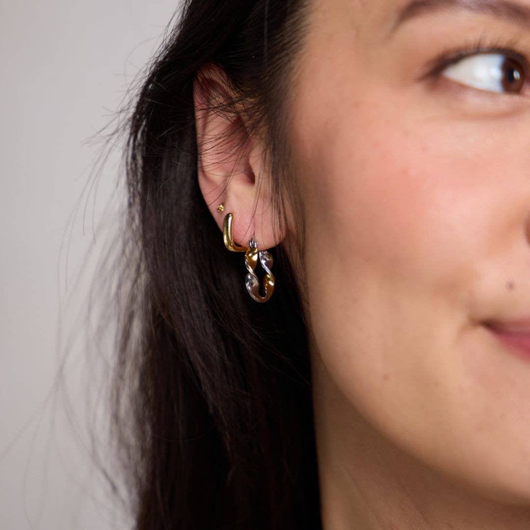 Mixed Metal Waterproof Twist Hoop Earrings Nickel & Suede