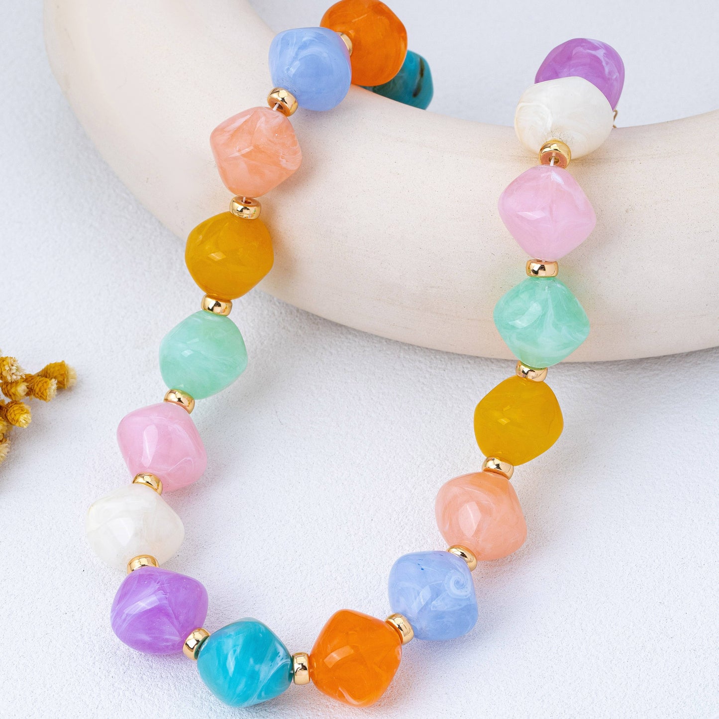 Pastel Multicolor Oversized Faceted Pastel Bead Necklace